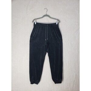 Forever 21 Women Pants Black Large Velvet Drawstring Tapered Leg Jogger Casual